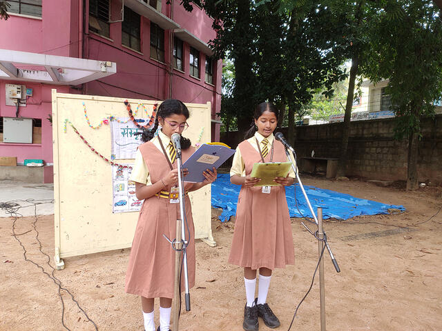 1. Hosts of the day Pruthvi S. Shetty and Rushikeshini of Class 7